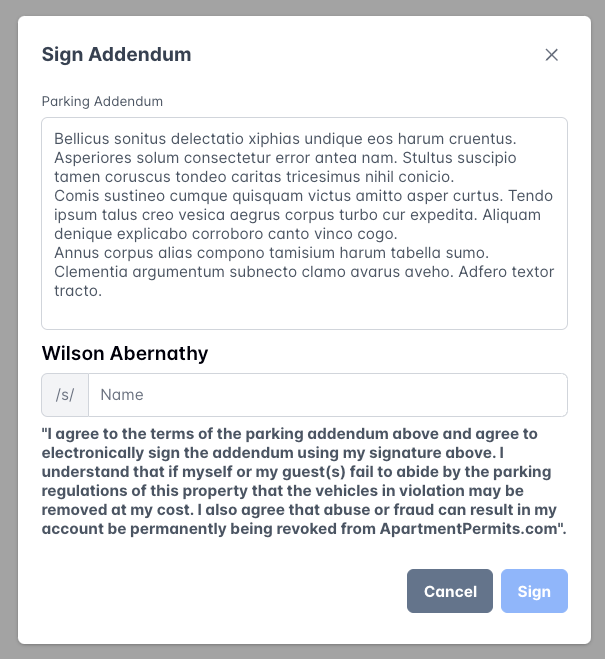 Step 4: Sign parking addendum